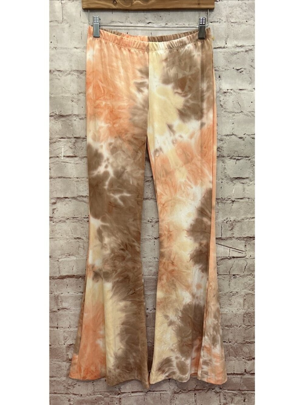 Chatoyant Womens Flare Leg Pants Tie Dye Pull On Bell Bottom Stretch Size S